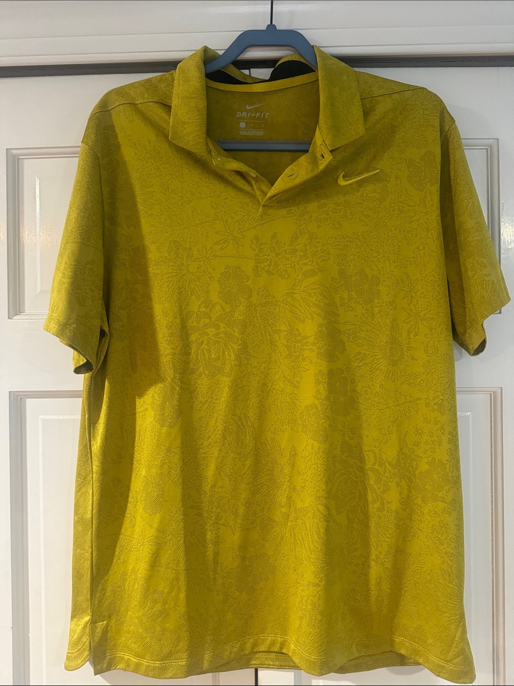 Nike Men's Yellow Dri-FIT Polo with Subtle Floral Jacquard